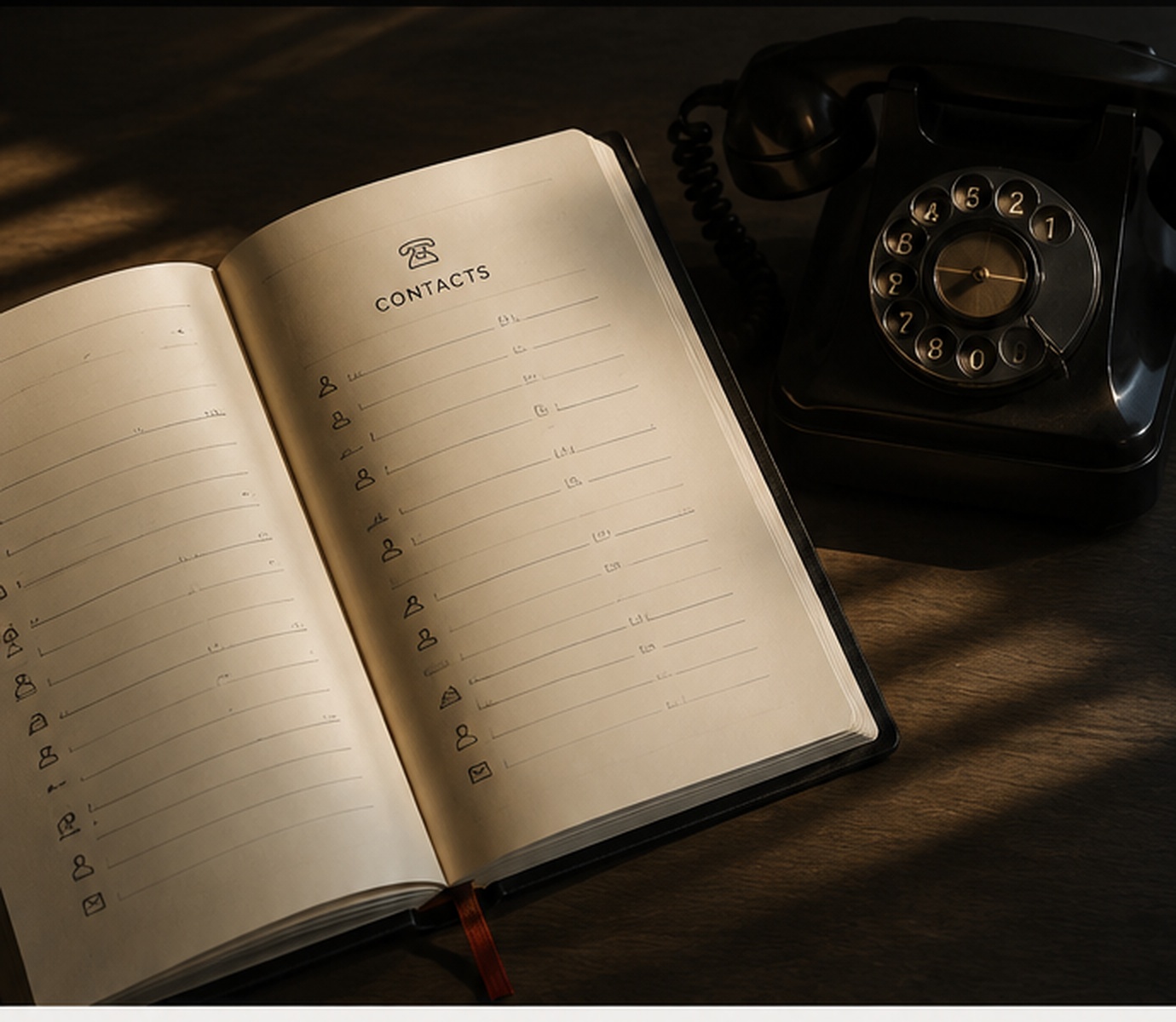 دفترچه تلفن باز و تلفن کلاسیک روی میز